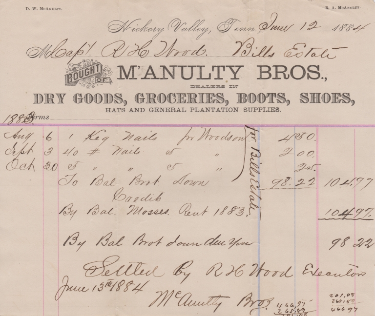Hickory Valley, TN - 1884 - McAnulty Bros.