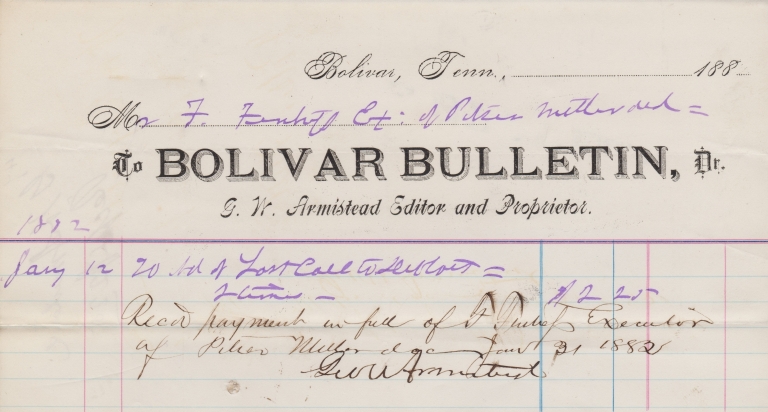 Bolivar, TN - 1882 - Bolivar Bulletin