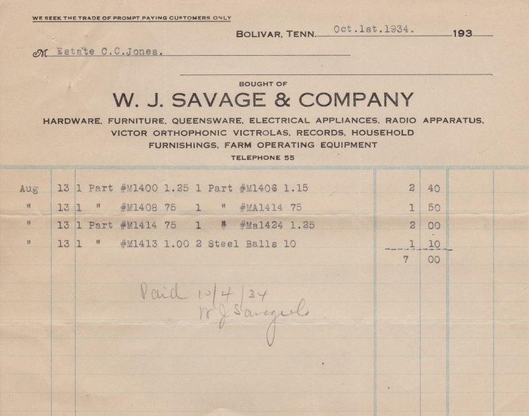 Bolivar, TN - 1934 - W. J. Savage & Company