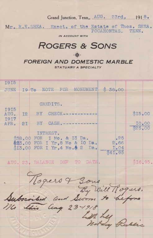 Grand Junction, TN - 1918 - Rogers & Sons